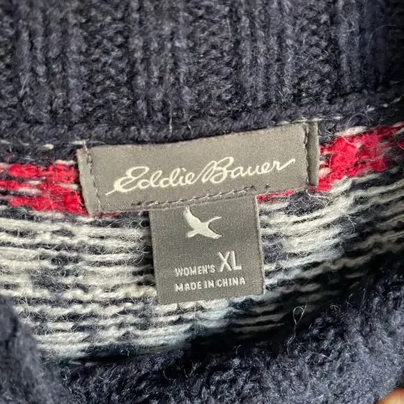 Eddie Bauer Navy Blue Wool Blend Fair Isle Mock Neck Sweater Size Extra Large XL - Picture 3 of 6